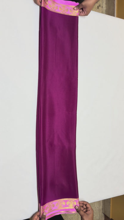 Madhurika — Deep Wine Silk Saree with Pink & Gold Gandaberunda Border