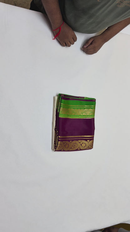 Vasanthika — Ivory Silk Saree with Maroon & Emerald Green Bentex Border