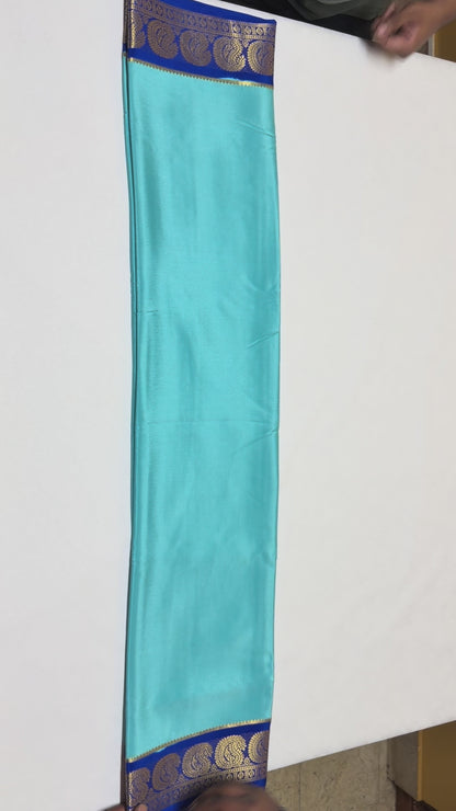 Aqua Neel — Light Turquoise Blue Silk Saree with Navy Zari Border
