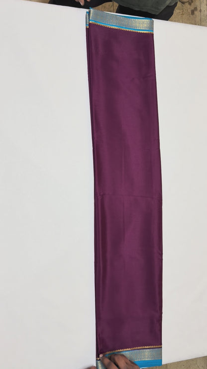 Manjari — Rich Plum Silk Saree with Royal Blue & Gold Big Piping Border