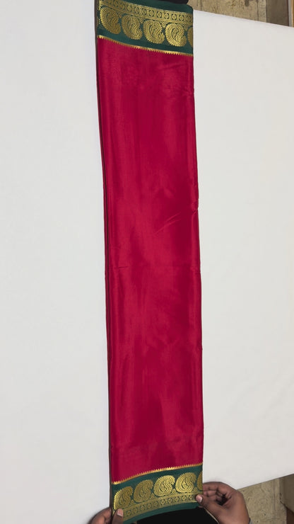 Raktashree — Brick Red Silk Saree with Bottle Green Zari Border